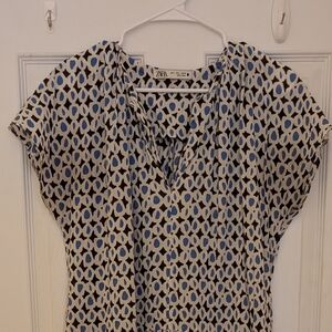 Zara Blue and Brown Patterned Maxi Dress